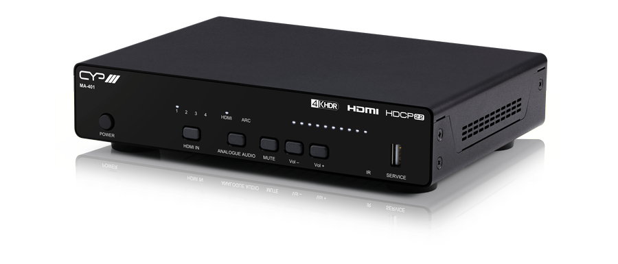 CYP Europe Schalter HDMI2.0 UHD/ 4K / HDCP2.2 4x1, Audioverstärker 2x20W MA-401